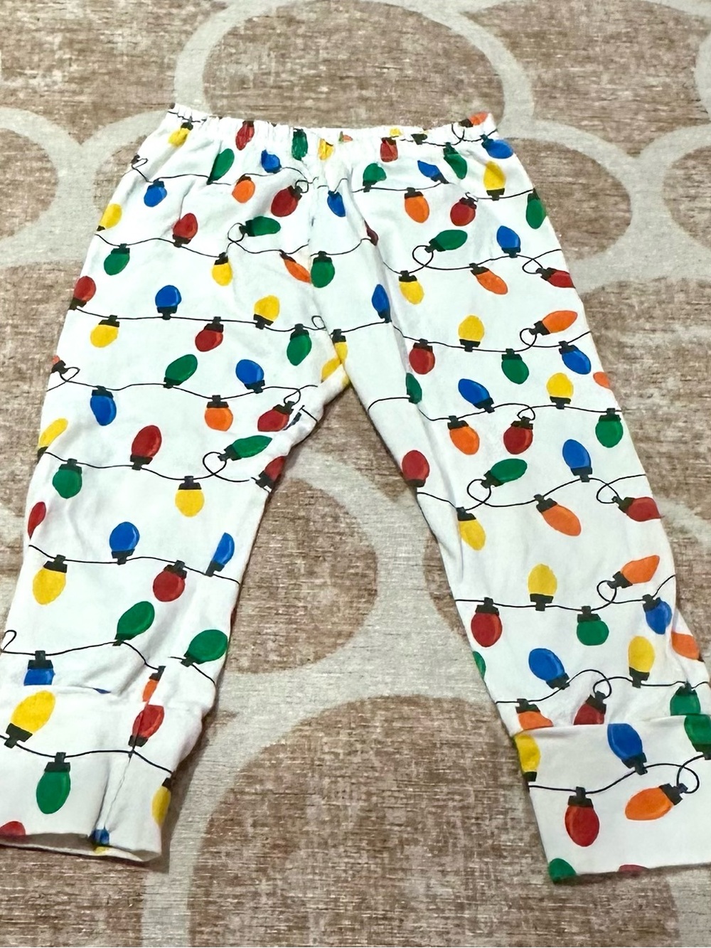 Kids White Holiday Light Print Pajama Pants
